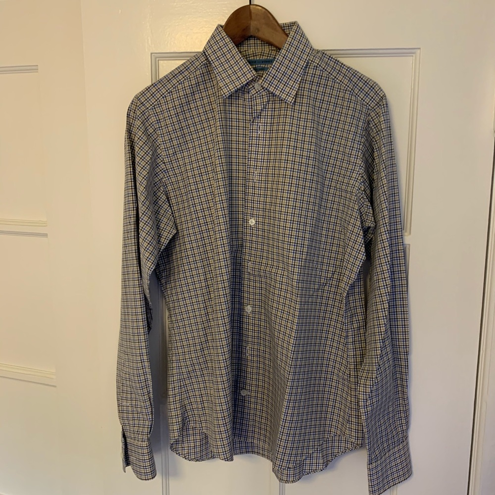Designer plaid casual dress shirt